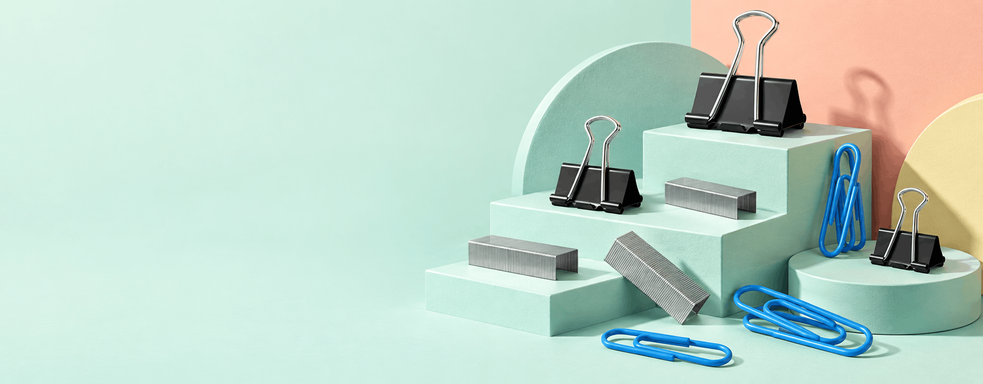 Generated illustration of stationery on mint paper steps